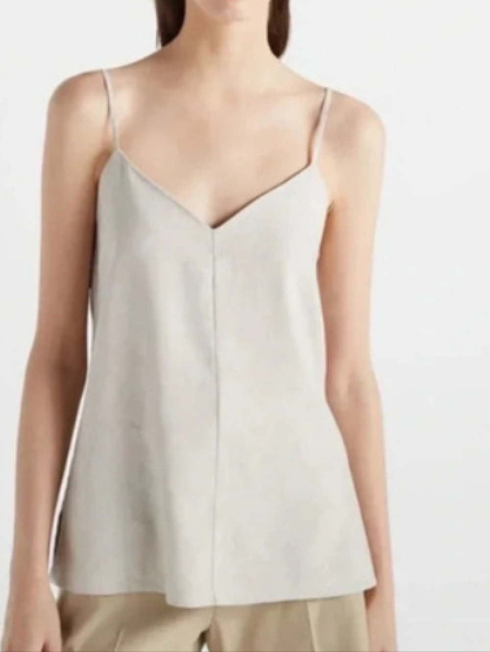 Club Monaco Neutral Linen V-Neck Spaghetti Strap Cami in Light Beige
